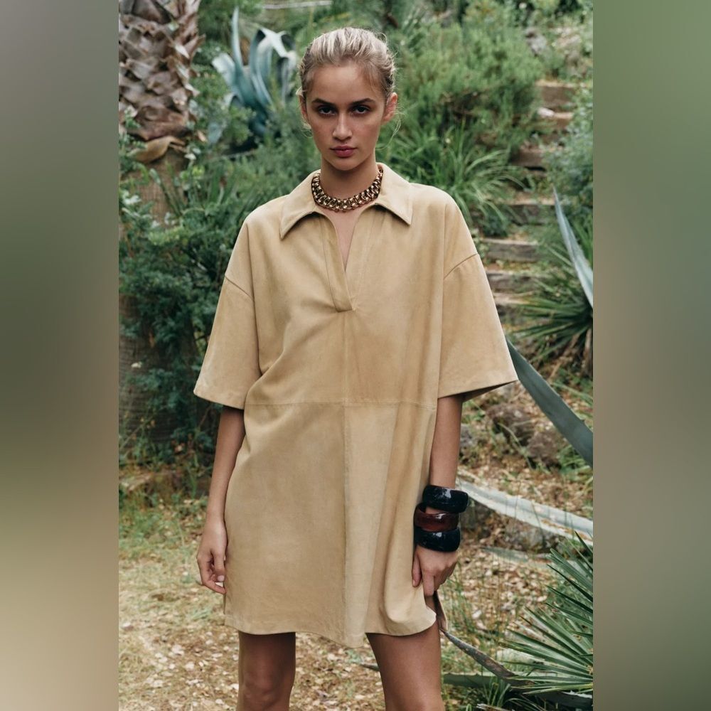 ZARA 100% SUEDE LEATHER DRESS ZW COLLECTION LIMITED EDITION - Picture 1 of 6